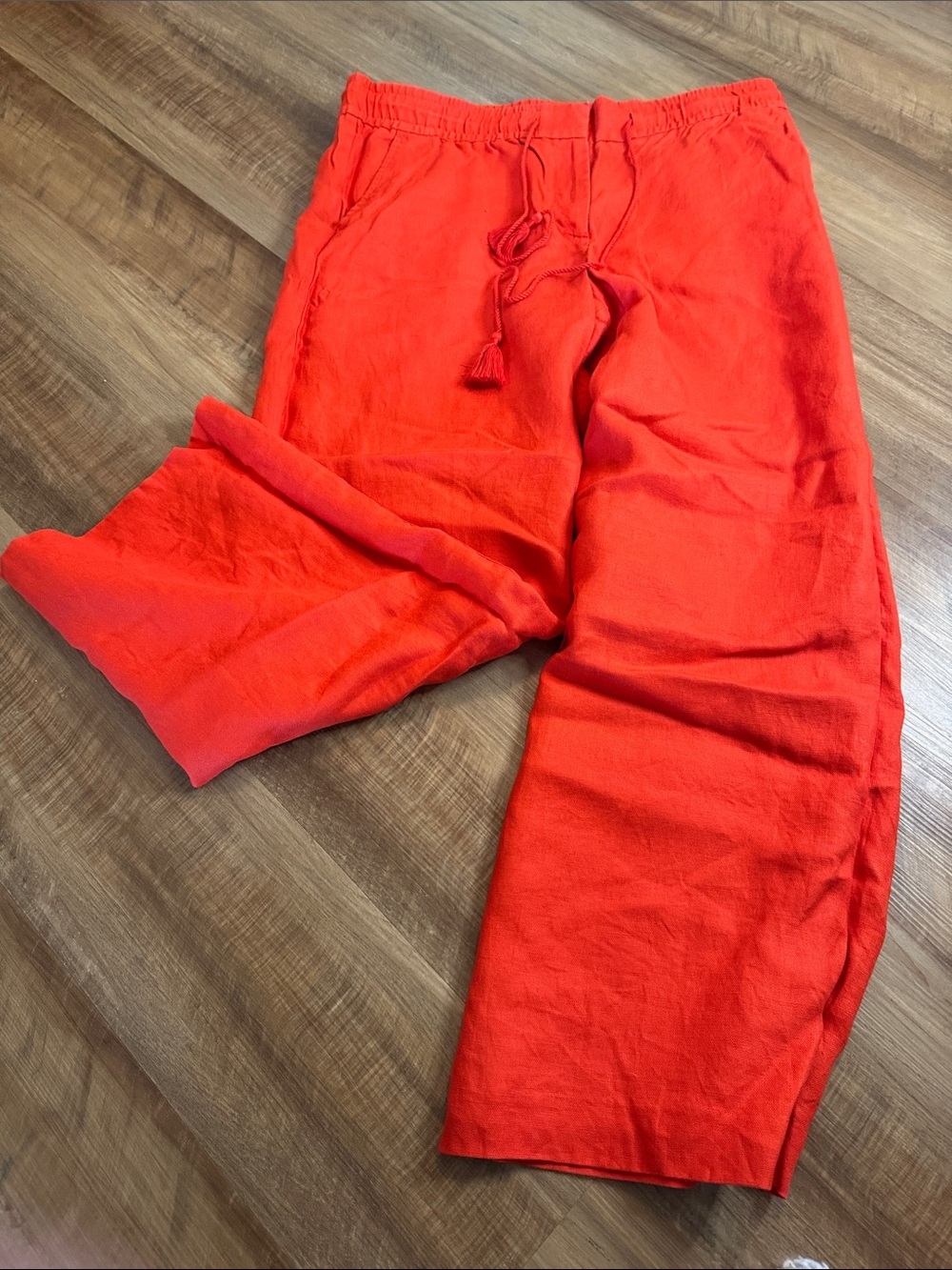 LOFT Bright Red Drawstring Linen-pant